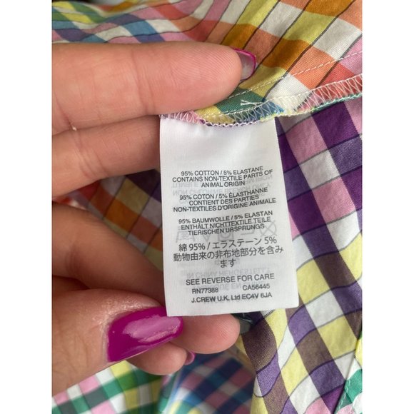 J. Crew Button-Front Gingham Rainbow Tank Top Camisole Stretch Cotton size 8 - Picture 10 of 12
